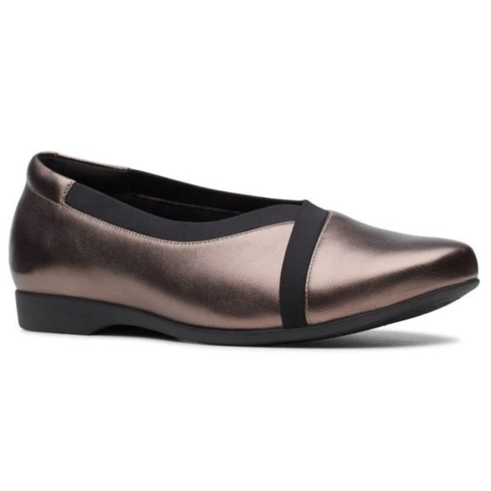 Clarks Womens Size 11 Un Darcey Ease Pebble Metallic Leather Ballet Flats Shoes